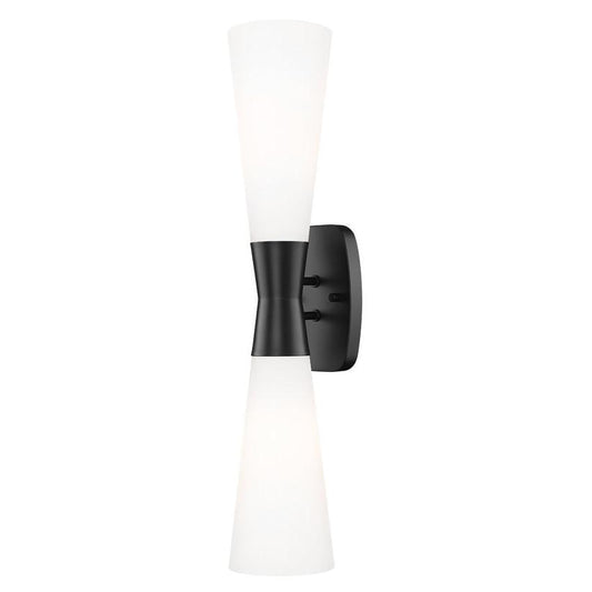 Z-Lite Emrys 6" 2-Light Matte Black Steel Frame White Opal Glass Shade Wall Sconce