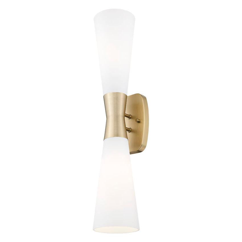 Z-Lite Emrys 6" 2-Light Modern Gold Steel Frame White Opal Glass Shade Wall Sconce