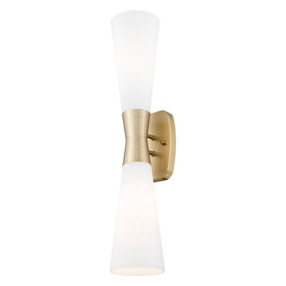 Z-Lite Emrys 6" 2-Light Modern Gold Steel Frame White Opal Glass Shade Wall Sconce