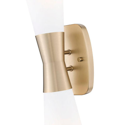 Z-Lite Emrys 6" 2-Light Modern Gold Steel Frame White Opal Glass Shade Wall Sconce