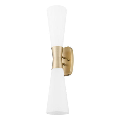 Z-Lite Emrys 6" 2-Light Modern Gold Steel Frame White Opal Glass Shade Wall Sconce