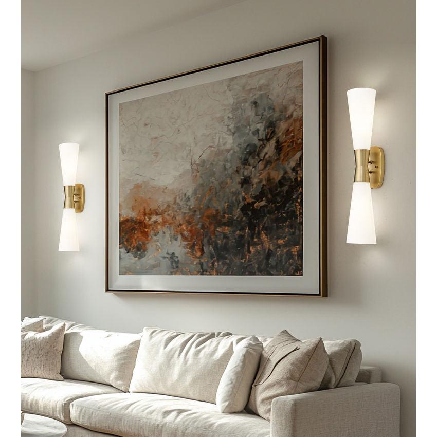 Z-Lite Emrys 6" 2-Light Modern Gold Steel Frame White Opal Glass Shade Wall Sconce