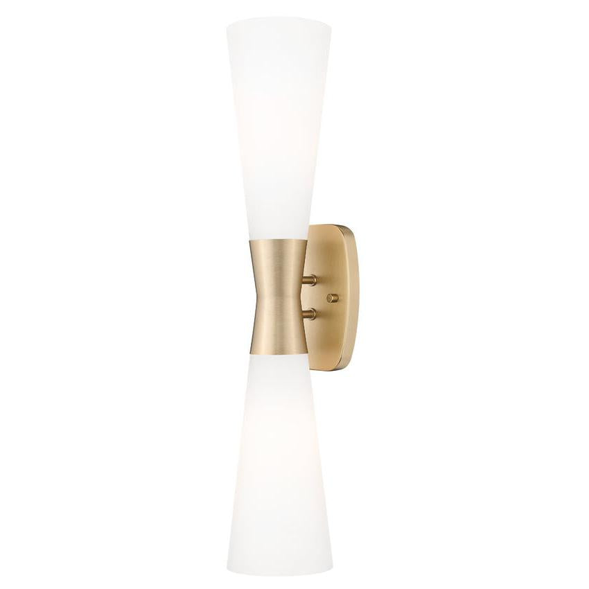Z-Lite Emrys 6" 2-Light Modern Gold Steel Frame White Opal Glass Shade Wall Sconce