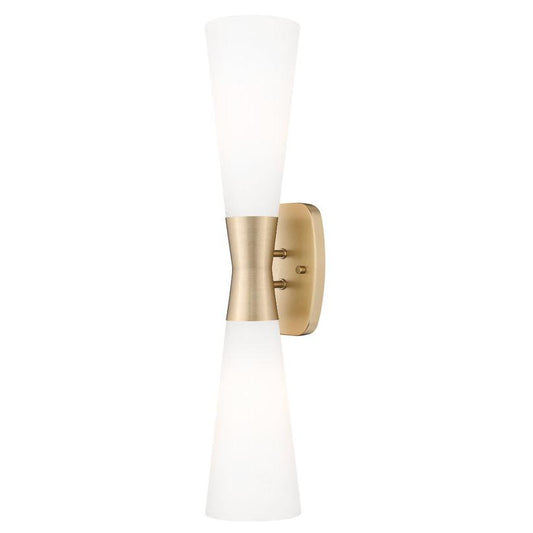 Z-Lite Emrys 6" 2-Light Modern Gold Steel Frame White Opal Glass Shade Wall Sconce