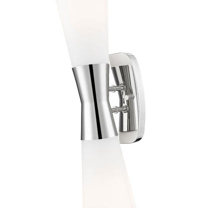 Z-Lite Emrys 6" 2-Light Polished Nickel Steel Frame White Opal Glass Shade Wall Sconce