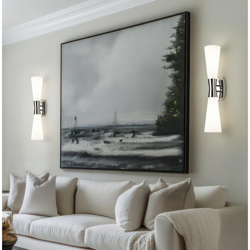 Z-Lite Emrys 6" 2-Light Polished Nickel Steel Frame White Opal Glass Shade Wall Sconce