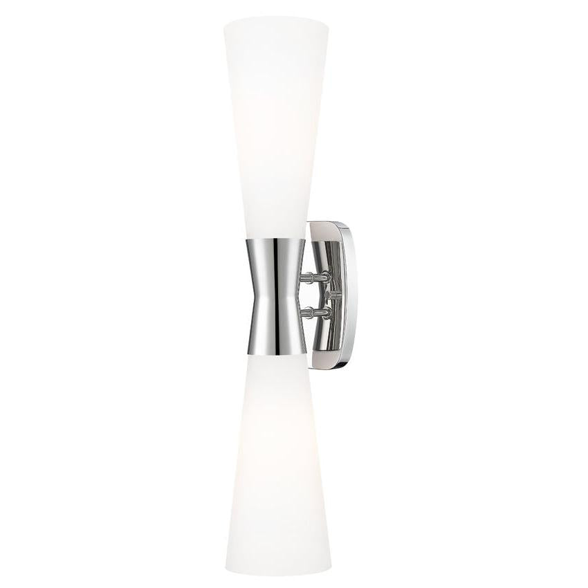 Z-Lite Emrys 6" 2-Light Polished Nickel Steel Frame White Opal Glass Shade Wall Sconce