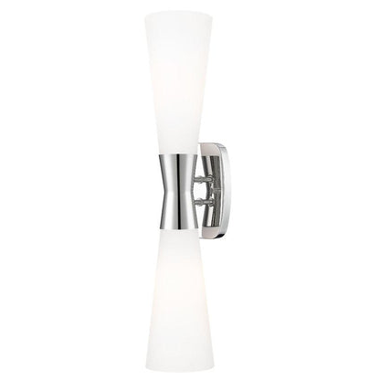 Z-Lite Emrys 6" 2-Light Polished Nickel Steel Frame White Opal Glass Shade Wall Sconce