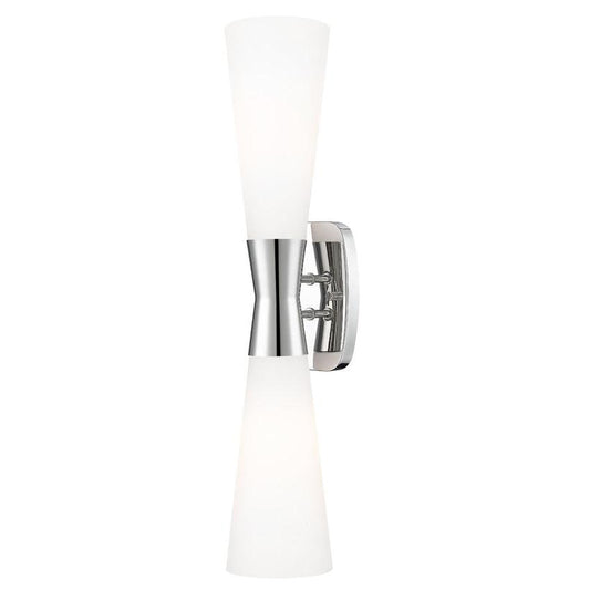 Z-Lite Emrys 6" 2-Light Polished Nickel Steel Frame White Opal Glass Shade Wall Sconce
