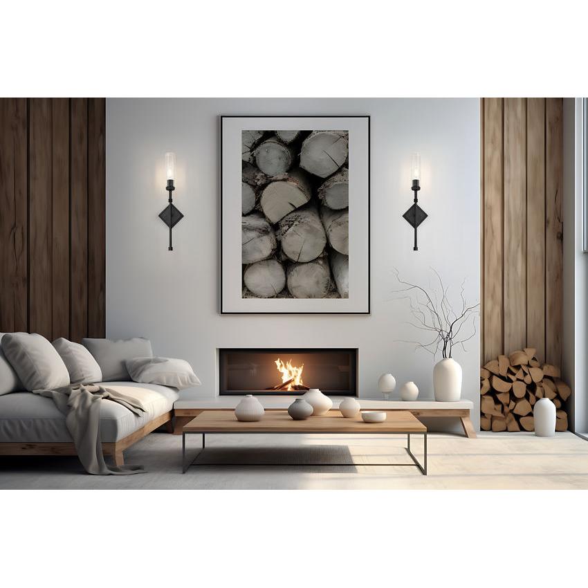 Z-Lite Esme 7" 1-Light Matte Black Frame Clear Glass Shade Wall Sconce