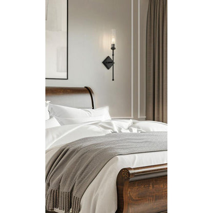Z-Lite Esme 7" 1-Light Matte Black Frame Clear Glass Shade Wall Sconce