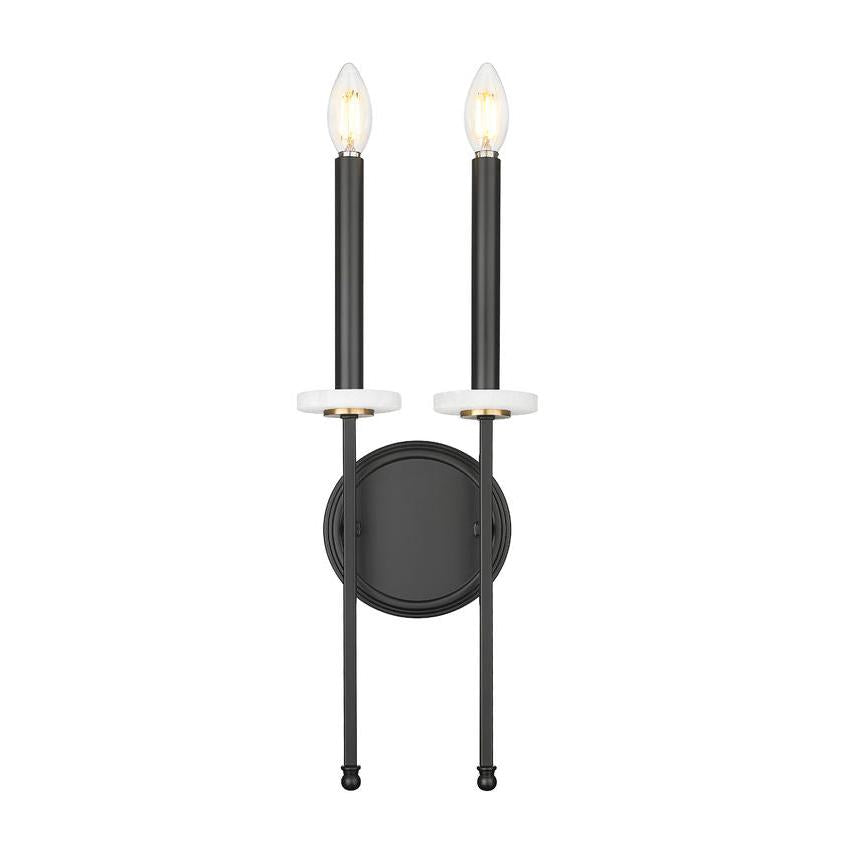 Z-Lite Gaultier 8" 2-Light Matte Black and Mordern Gold Steel Frame Wall Sconce