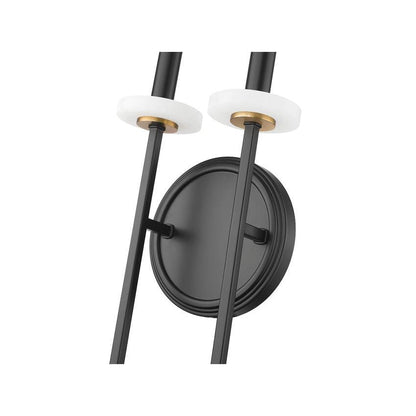 Z-Lite Gaultier 8" 2-Light Matte Black and Mordern Gold Steel Frame Wall Sconce