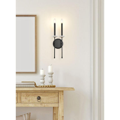 Z-Lite Gaultier 8" 2-Light Matte Black and Mordern Gold Steel Frame Wall Sconce
