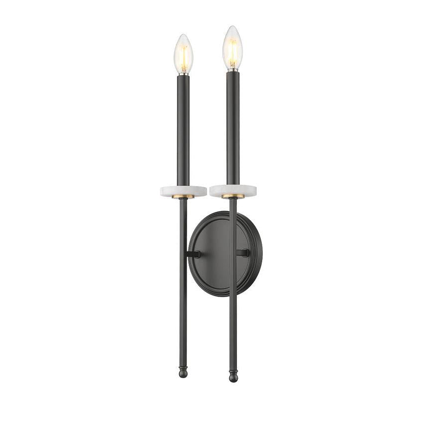 Z-Lite Gaultier 8" 2-Light Matte Black and Mordern Gold Steel Frame Wall Sconce