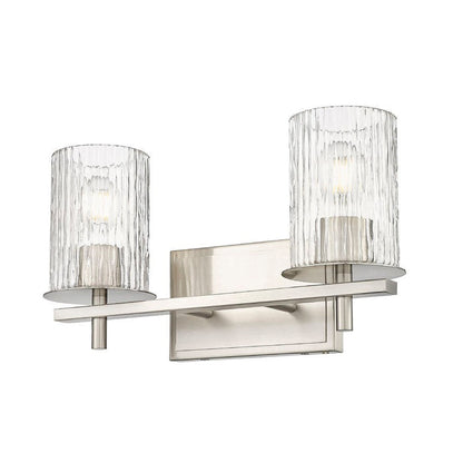 Z-Lite Grayson 16" 2-Light Brushed Nickel and Clear With Etched Opal Glass Shade Vanity Light