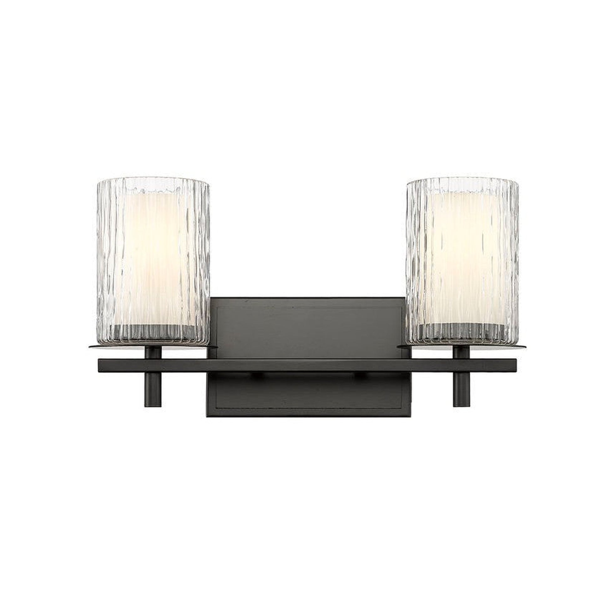 Z-Lite Grayson 16" 2-Light Matte Black and Clear With Etched Opal Glass Shade Vanity Light