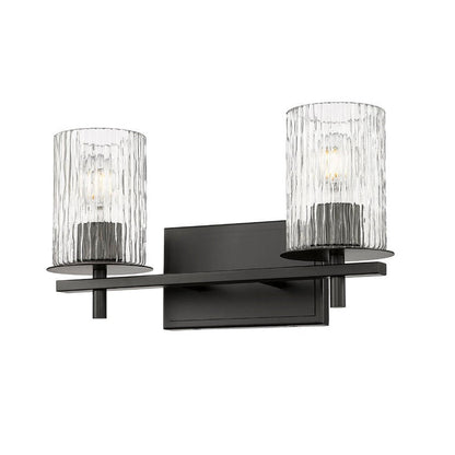 Z-Lite Grayson 16" 2-Light Matte Black and Clear With Etched Opal Glass Shade Vanity Light