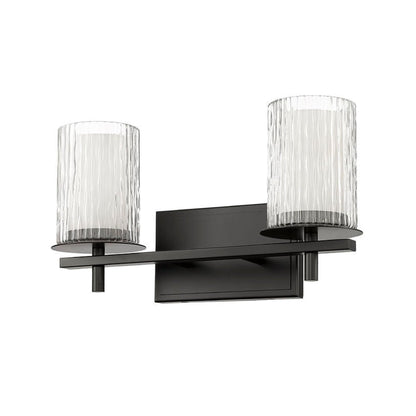 Z-Lite Grayson 16" 2-Light Matte Black and Clear With Etched Opal Glass Shade Vanity Light