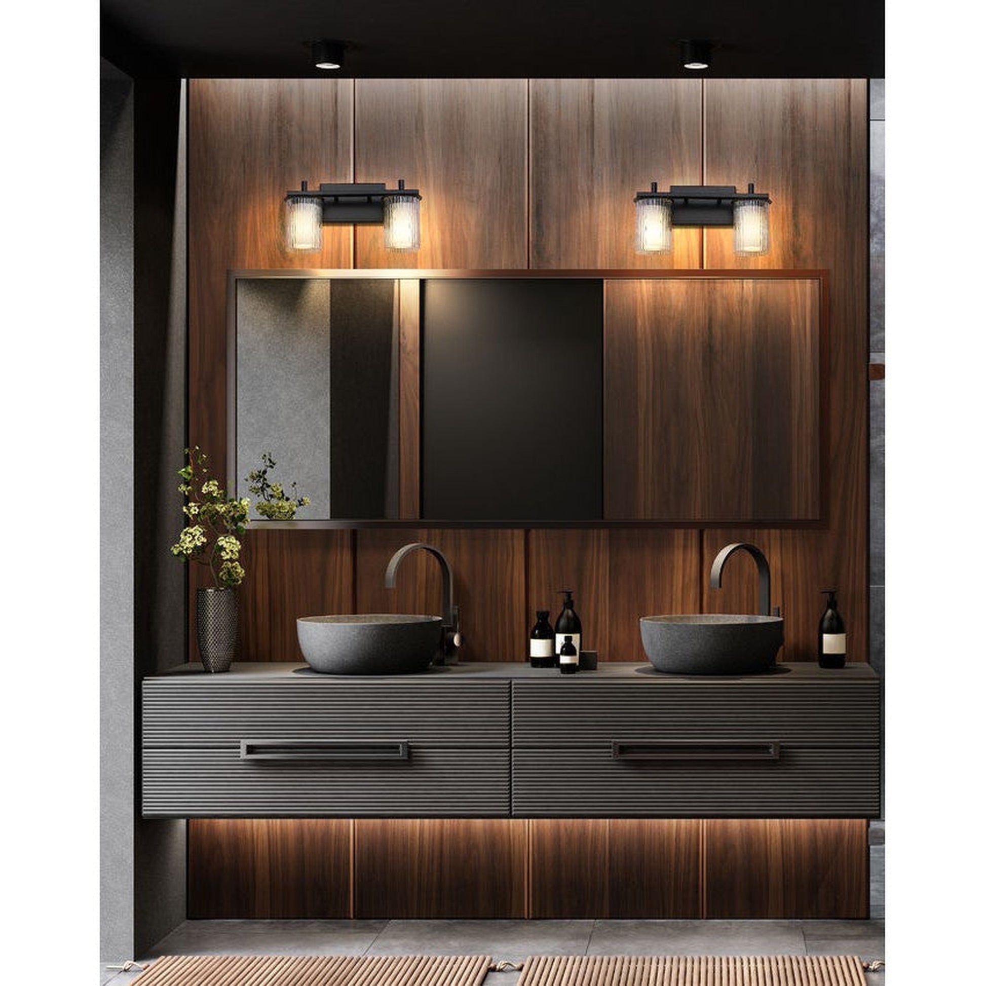 Z-Lite Grayson 16" 2-Light Matte Black and Clear With Etched Opal Glass Shade Vanity Light