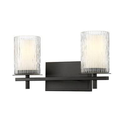Z-Lite Grayson 16" 2-Light Matte Black and Clear With Etched Opal Glass Shade Vanity Light