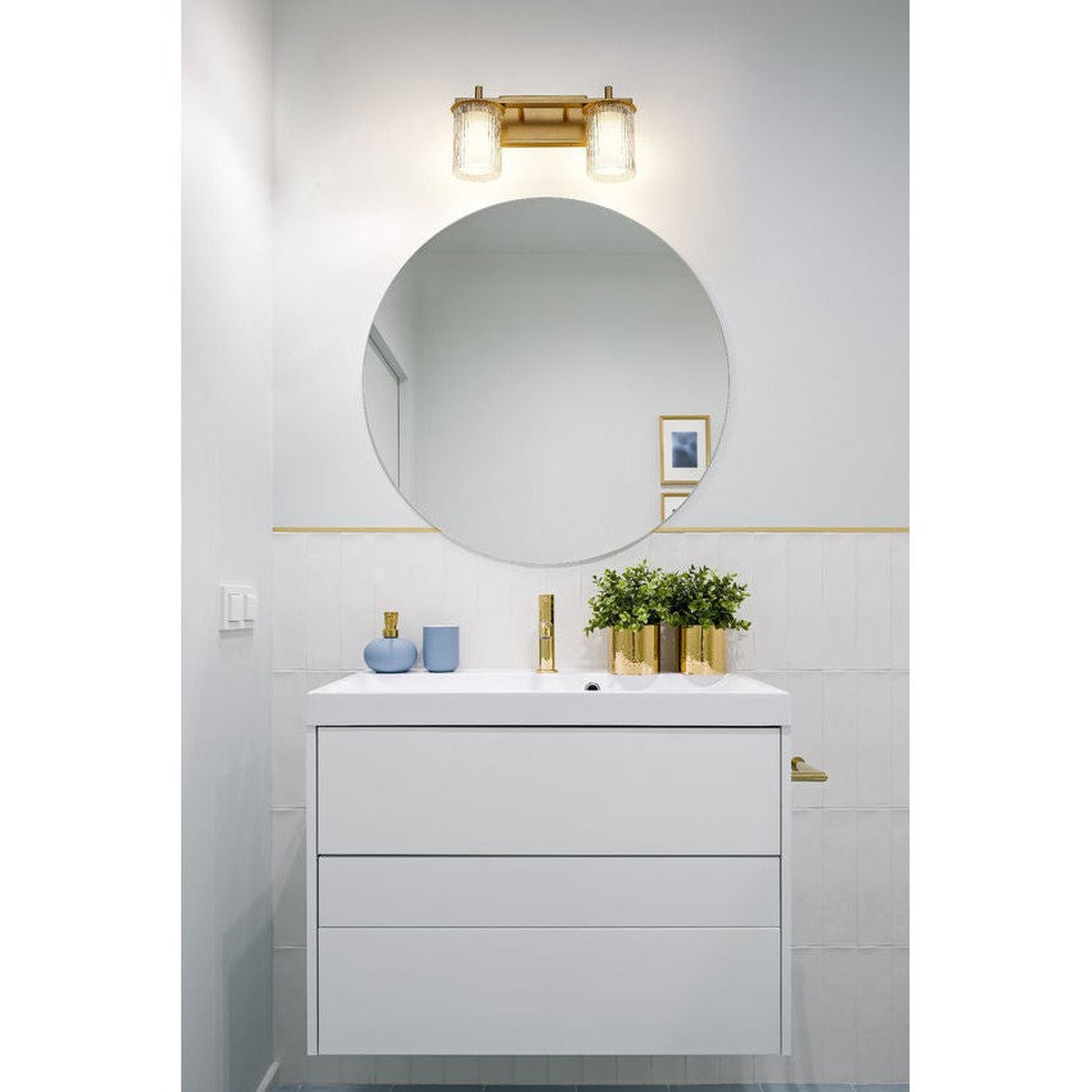 Z-Lite Grayson 16" 2-Light Modern Gold and Clear With Etched Opal Glass Shade Vanity Light