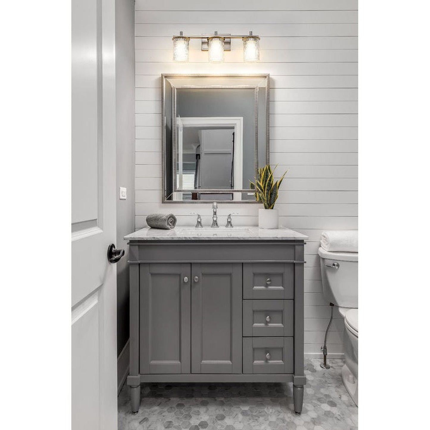 Z-Lite Grayson 26" 3-Light Brushed Nickel and Clear With Etched Opal Glass Shade Vanity Light