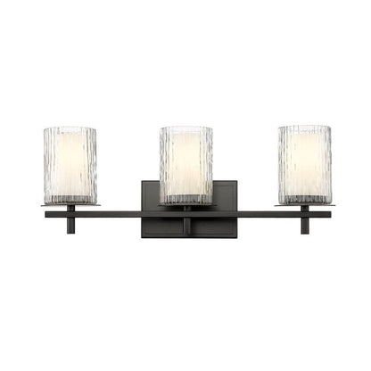 Z-Lite Grayson 26" 3-Light Matte Black and Clear With Etched Opal Glass Shade Vanity Light