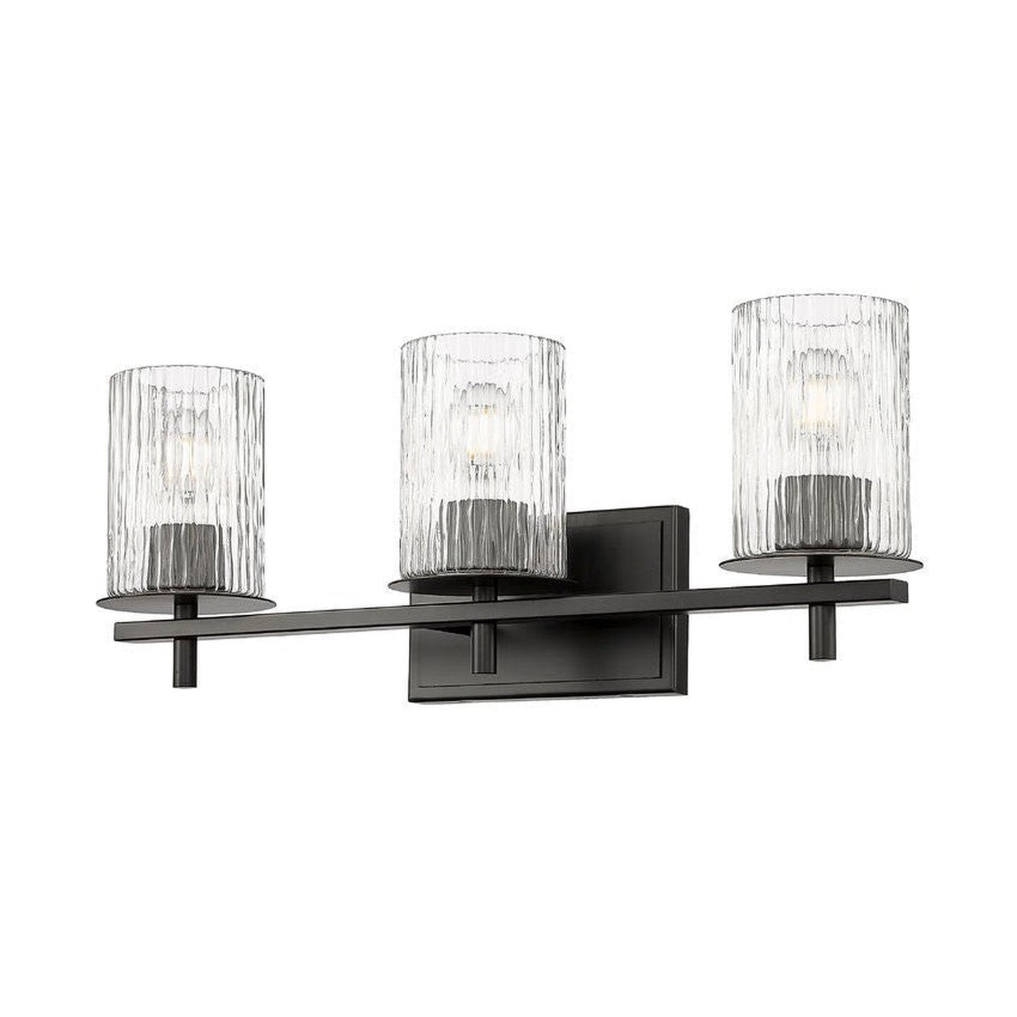 Z-Lite Grayson 26" 3-Light Matte Black and Clear With Etched Opal Glass Shade Vanity Light