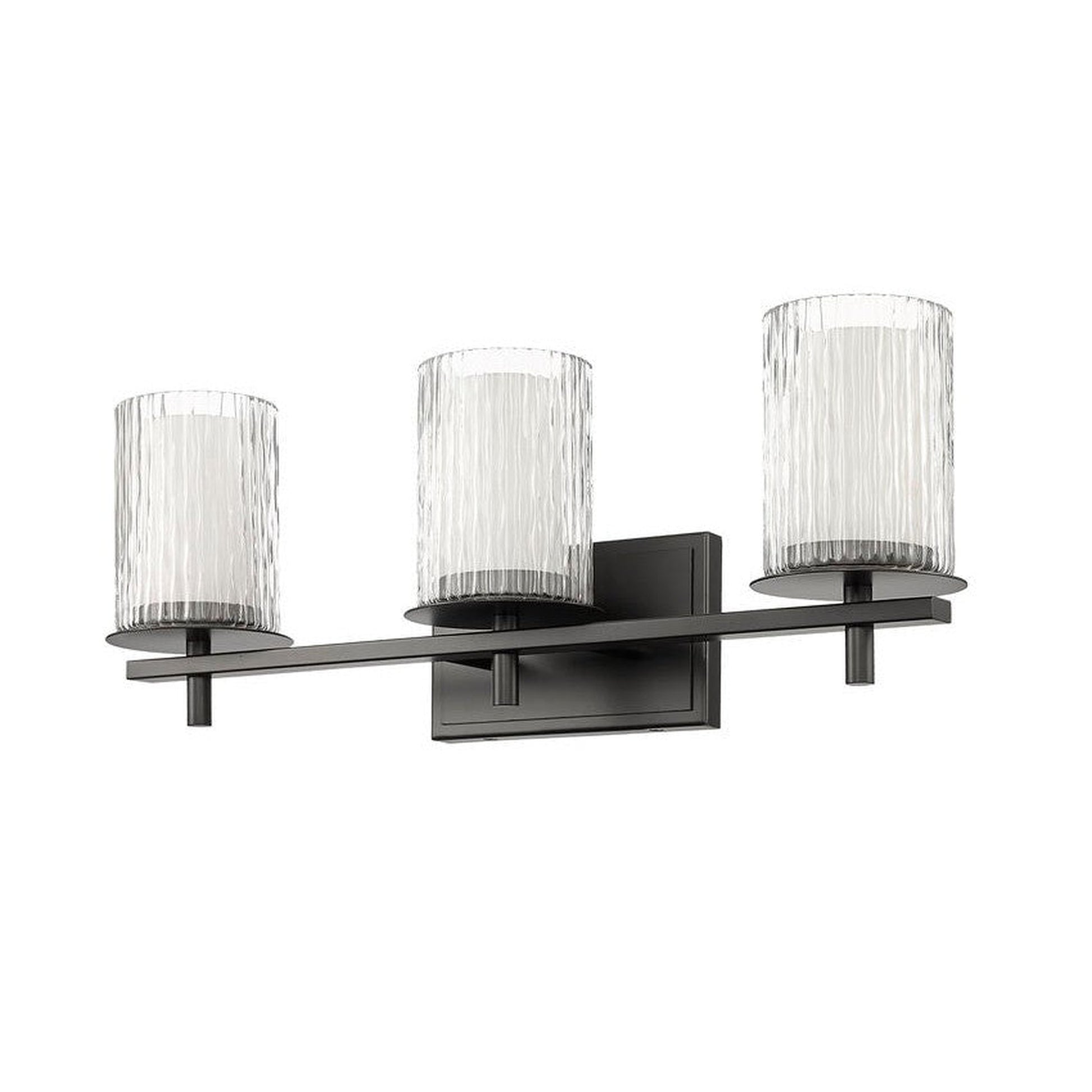 Z-Lite Grayson 26" 3-Light Matte Black and Clear With Etched Opal Glass Shade Vanity Light