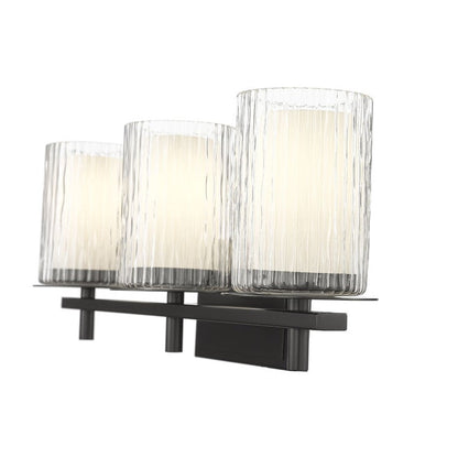 Z-Lite Grayson 26" 3-Light Matte Black and Clear With Etched Opal Glass Shade Vanity Light