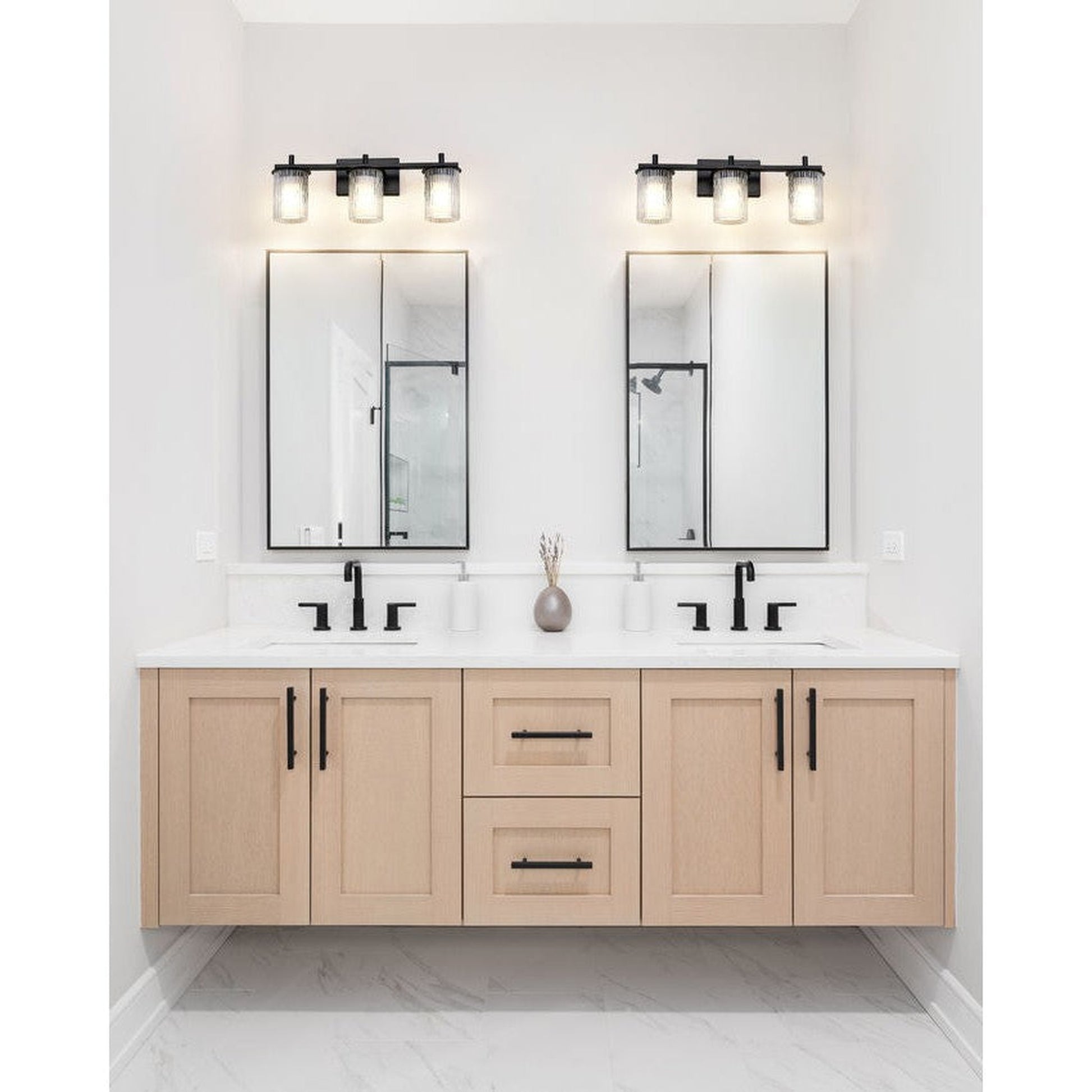 Z-Lite Grayson 26" 3-Light Matte Black and Clear With Etched Opal Glass Shade Vanity Light