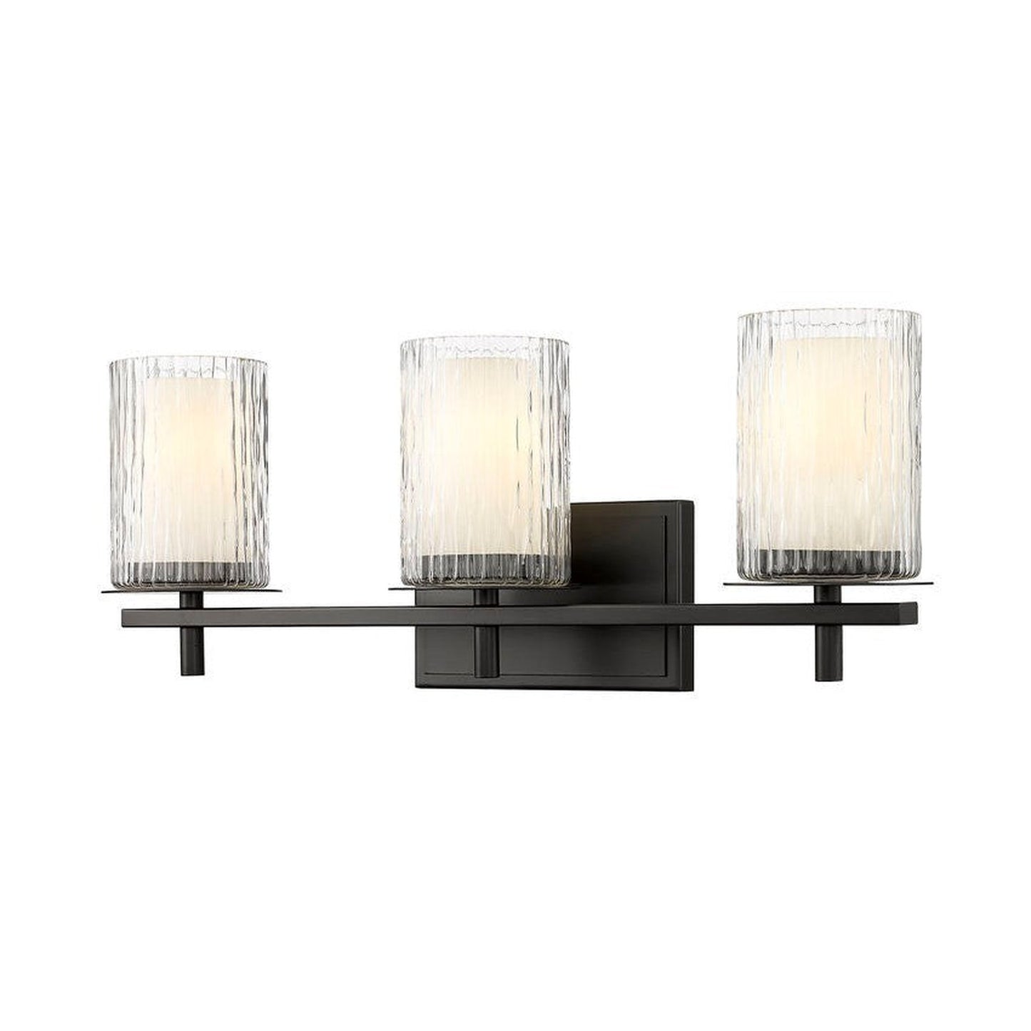 Z-Lite Grayson 26" 3-Light Matte Black and Clear With Etched Opal Glass Shade Vanity Light