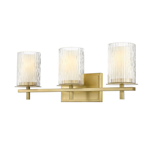 Z-Lite Grayson 26" 3-Light Modern Gold and Clear With Etched Opal Glass Shade Vanity Light