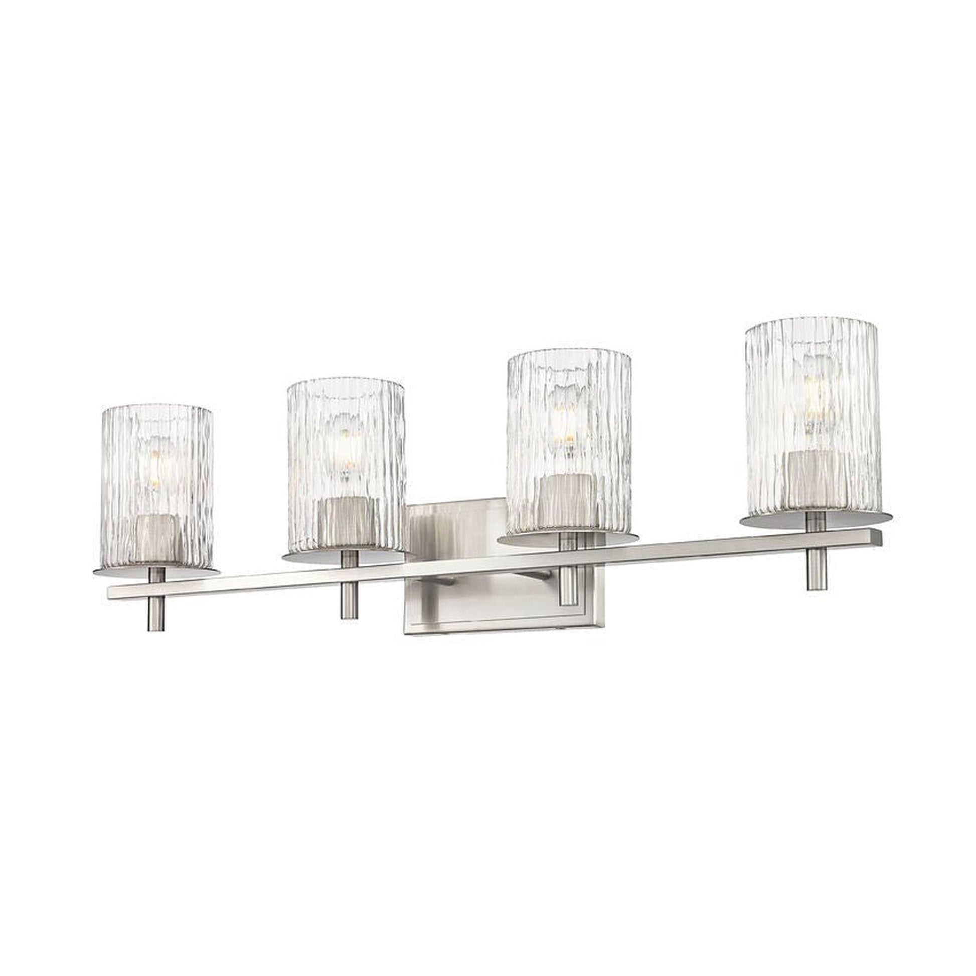 Z-Lite Grayson 31" 4-Light Brushed Nickel and Clear With Etched Opal Glass Shade Vanity Light