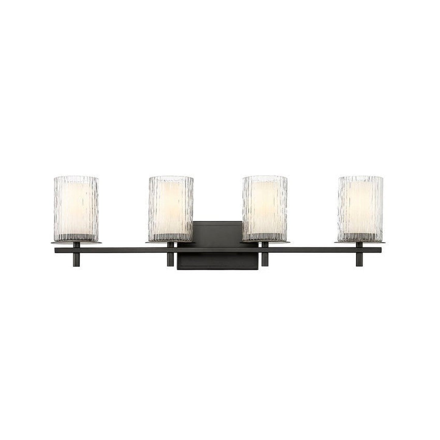 Z-Lite Grayson 31" 4-Light Matte Black and Clear With Etched Opal Glass Shade Vanity Light