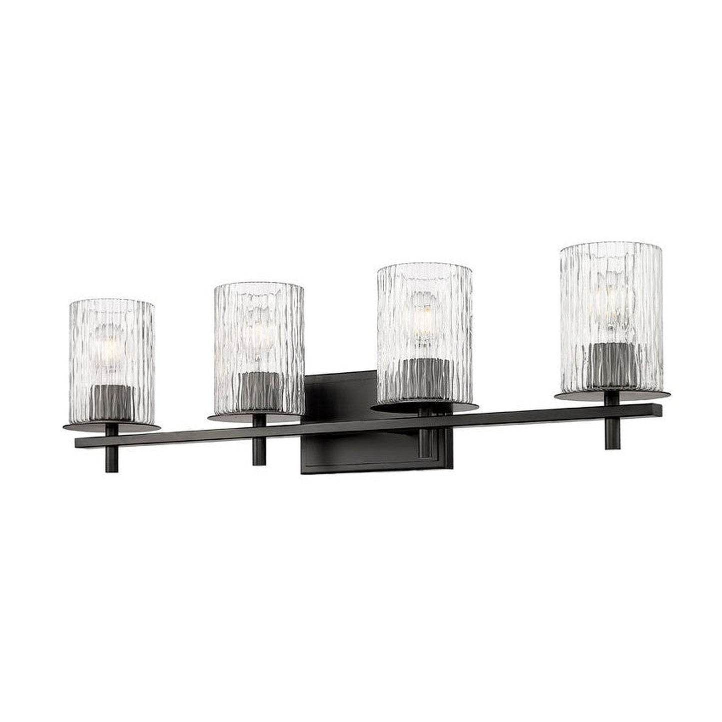 Z-Lite Grayson 31" 4-Light Matte Black and Clear With Etched Opal Glass Shade Vanity Light