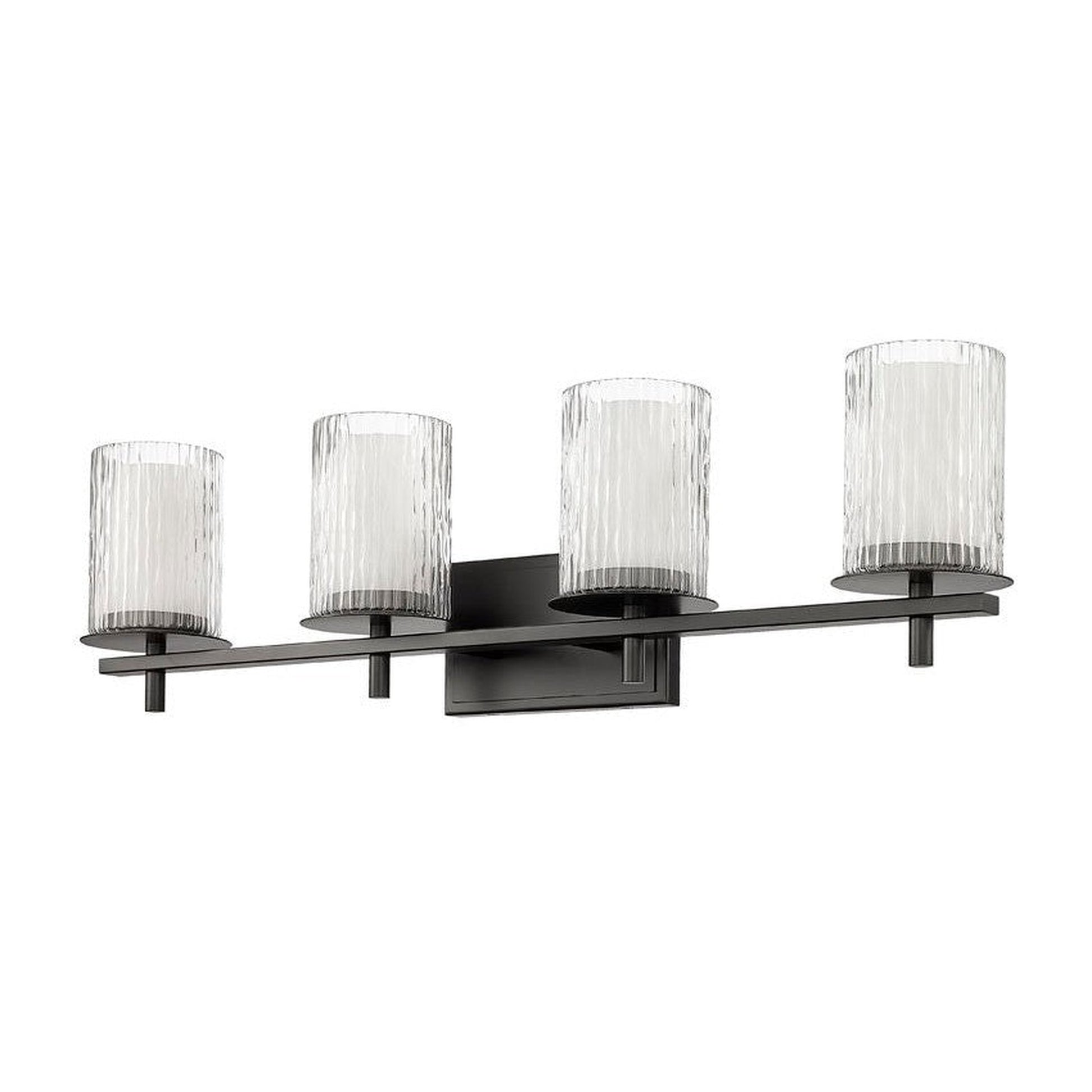 Z-Lite Grayson 31" 4-Light Matte Black and Clear With Etched Opal Glass Shade Vanity Light