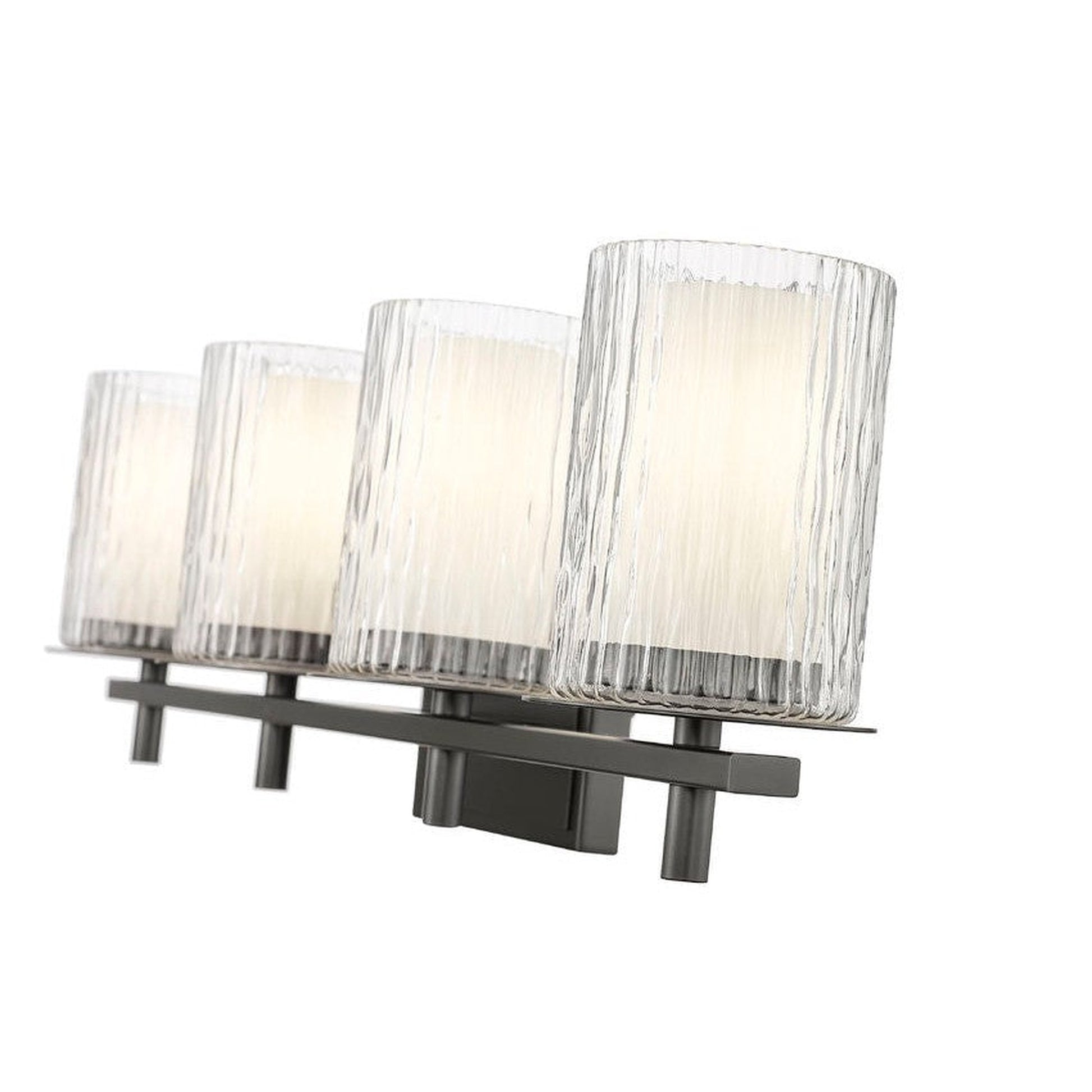 Z-Lite Grayson 31" 4-Light Matte Black and Clear With Etched Opal Glass Shade Vanity Light