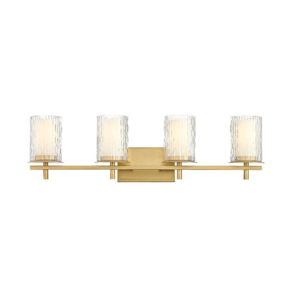 Z-Lite Grayson 31" 4-Light Modern Gold and Clear With Etched Opal Glass Shade Vanity Light