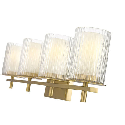Z-Lite Grayson 31" 4-Light Modern Gold and Clear With Etched Opal Glass Shade Vanity Light