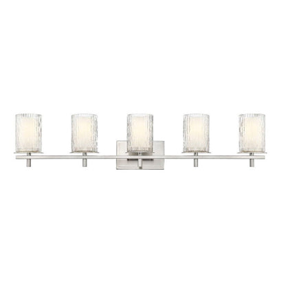 Z-Lite Grayson 40" 5-Light Brushed Nickel and Clear With Etched Opal Glass Shade Vanity Light