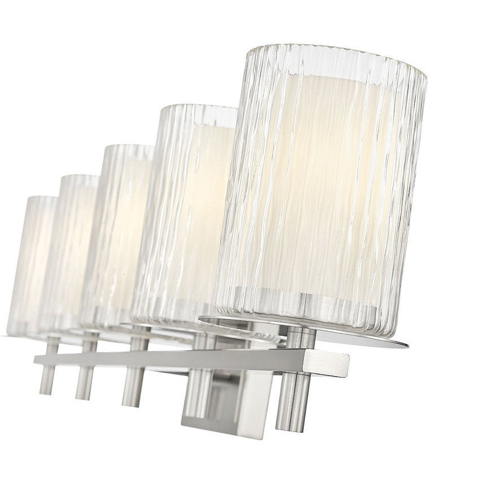 Z-Lite Grayson 40" 5-Light Brushed Nickel and Clear With Etched Opal Glass Shade Vanity Light