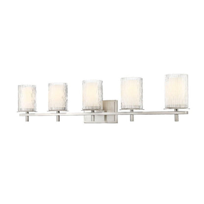 Z-Lite Grayson 40" 5-Light Brushed Nickel and Clear With Etched Opal Glass Shade Vanity Light