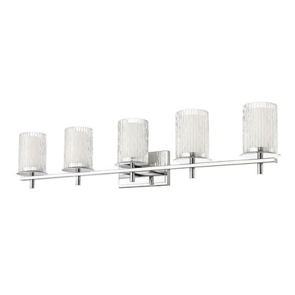 Z-Lite Grayson 40" 5-Light Chrome and Clear With Etched Opal Glass Shade Vanity Light