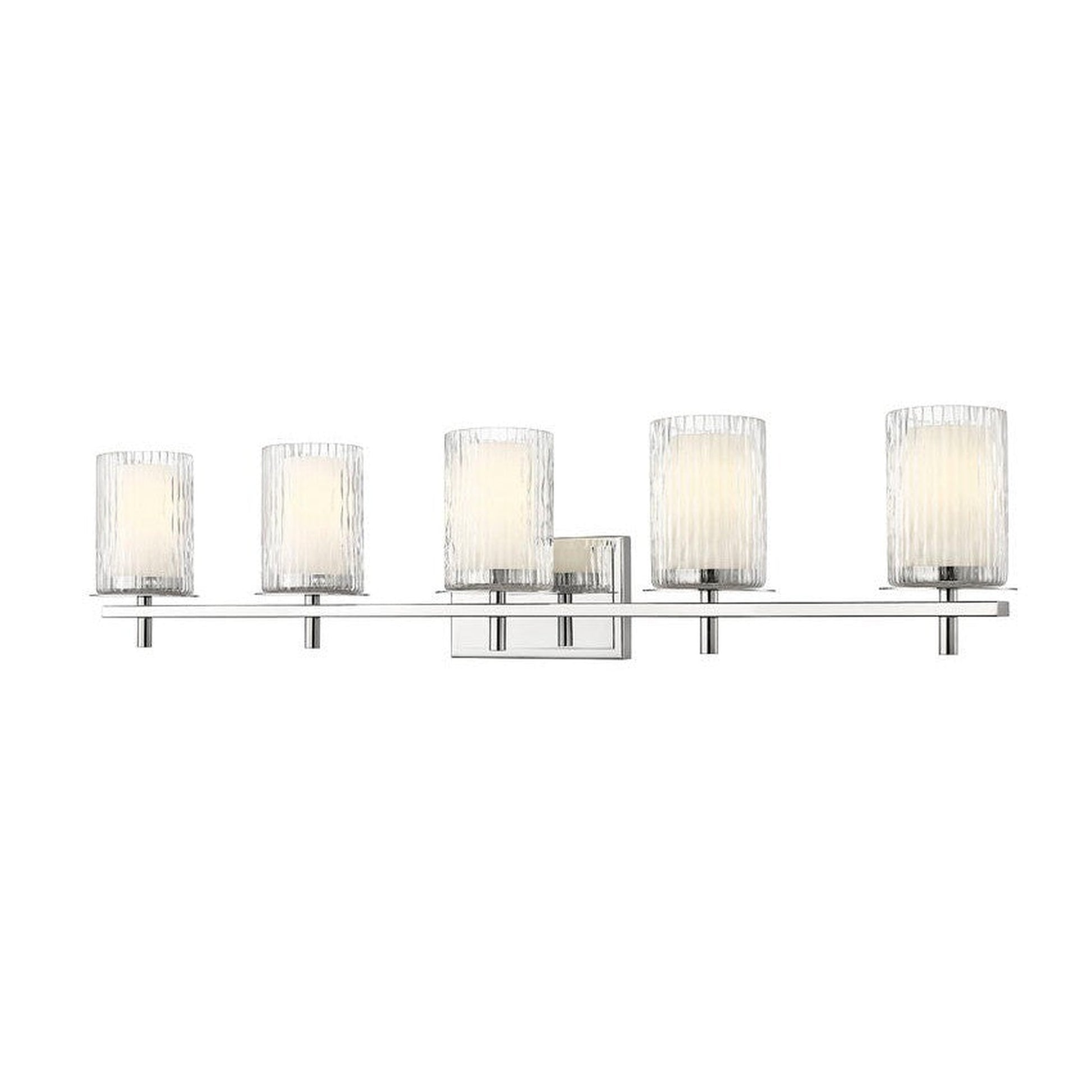 Z-Lite Grayson 40" 5-Light Chrome and Clear With Etched Opal Glass Shade Vanity Light