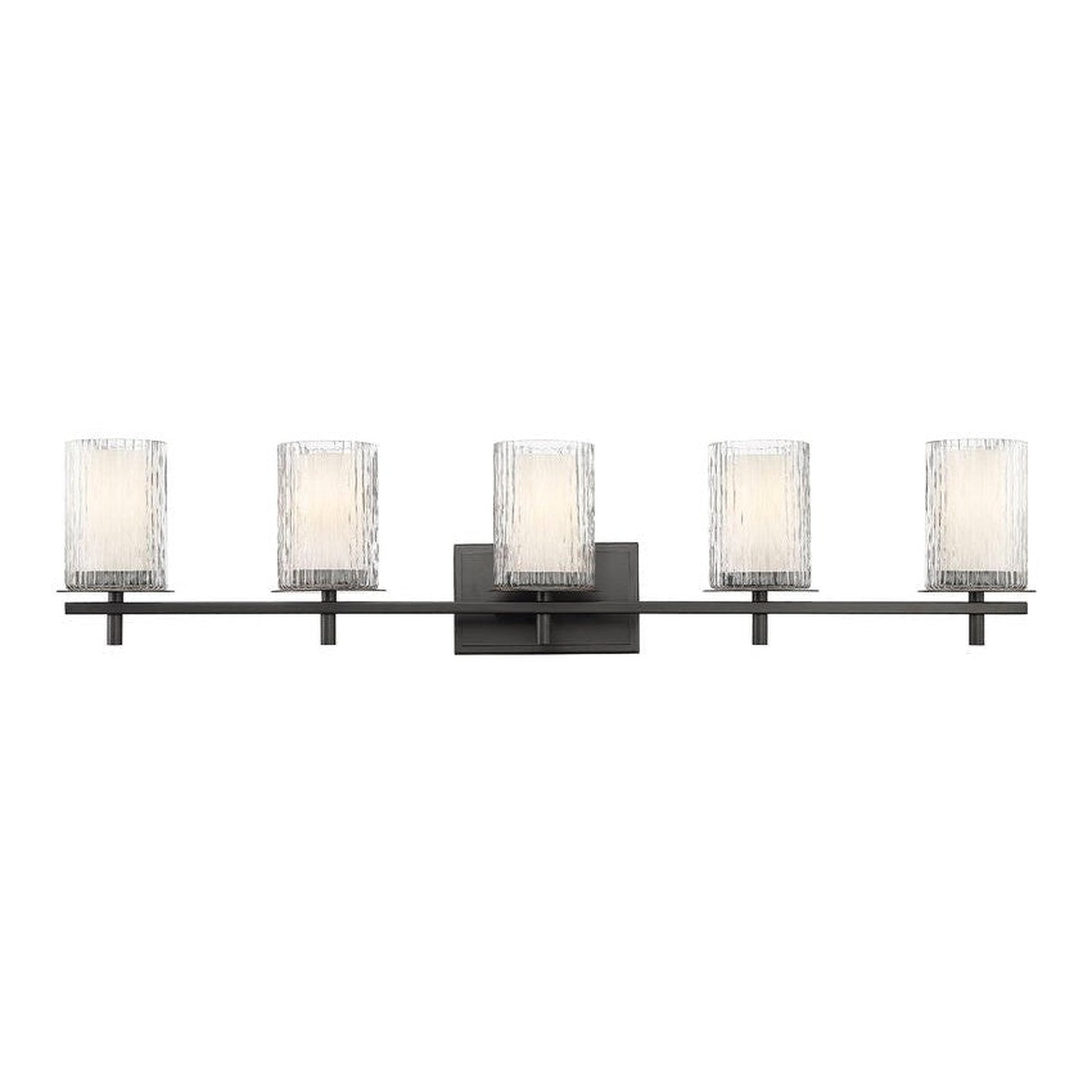 Z-Lite Grayson 40" 5-Light Matte Black and Clear With Etched Opal Glass Shade Vanity Light