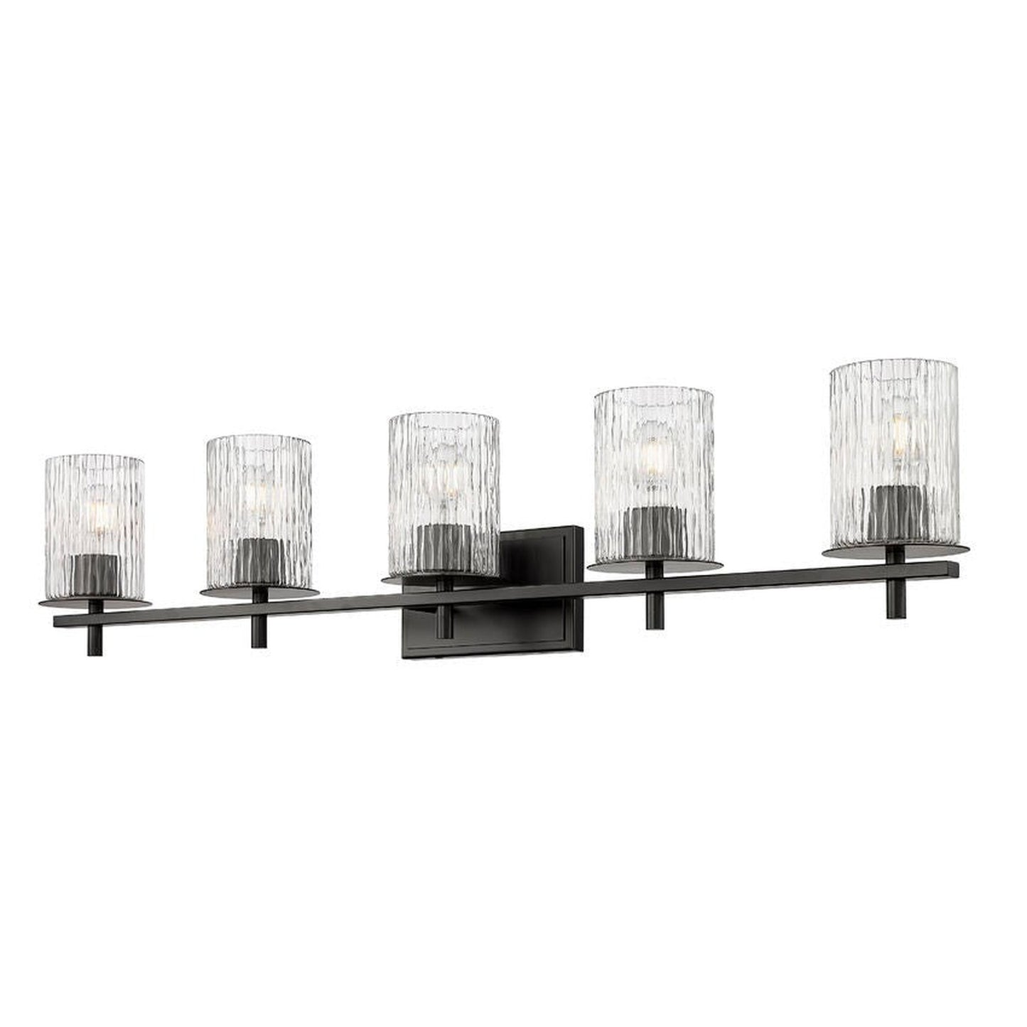 Z-Lite Grayson 40" 5-Light Matte Black and Clear With Etched Opal Glass Shade Vanity Light