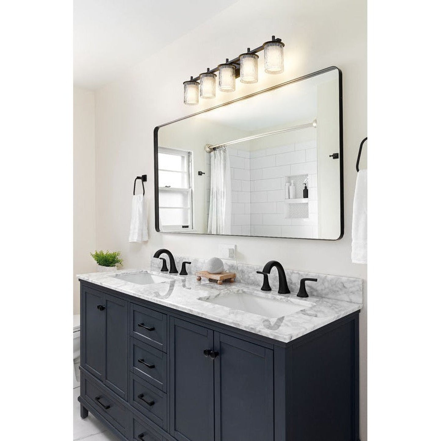 Z-Lite Grayson 40" 5-Light Matte Black and Clear With Etched Opal Glass Shade Vanity Light