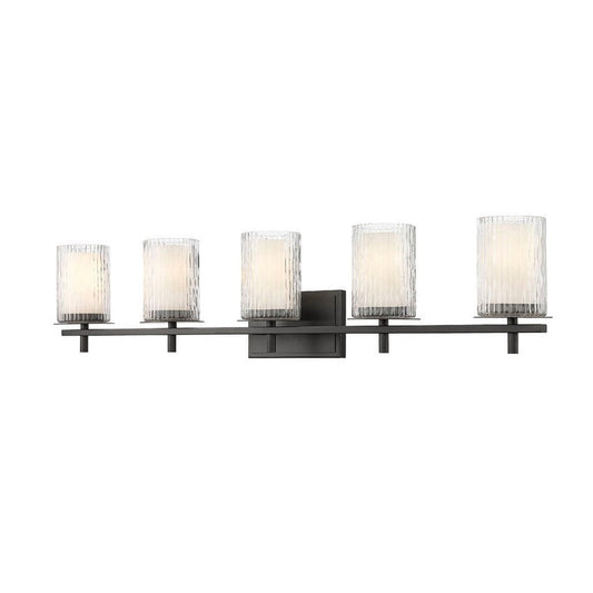 Z-Lite Grayson 40" 5-Light Matte Black and Clear With Etched Opal Glass Shade Vanity Light